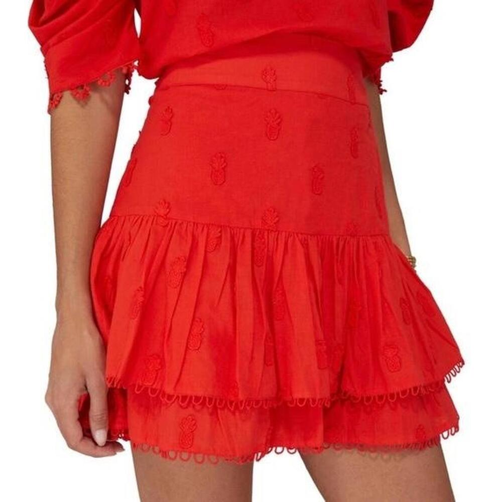 Farm Rio red mini skirt 3D pineapples, medium